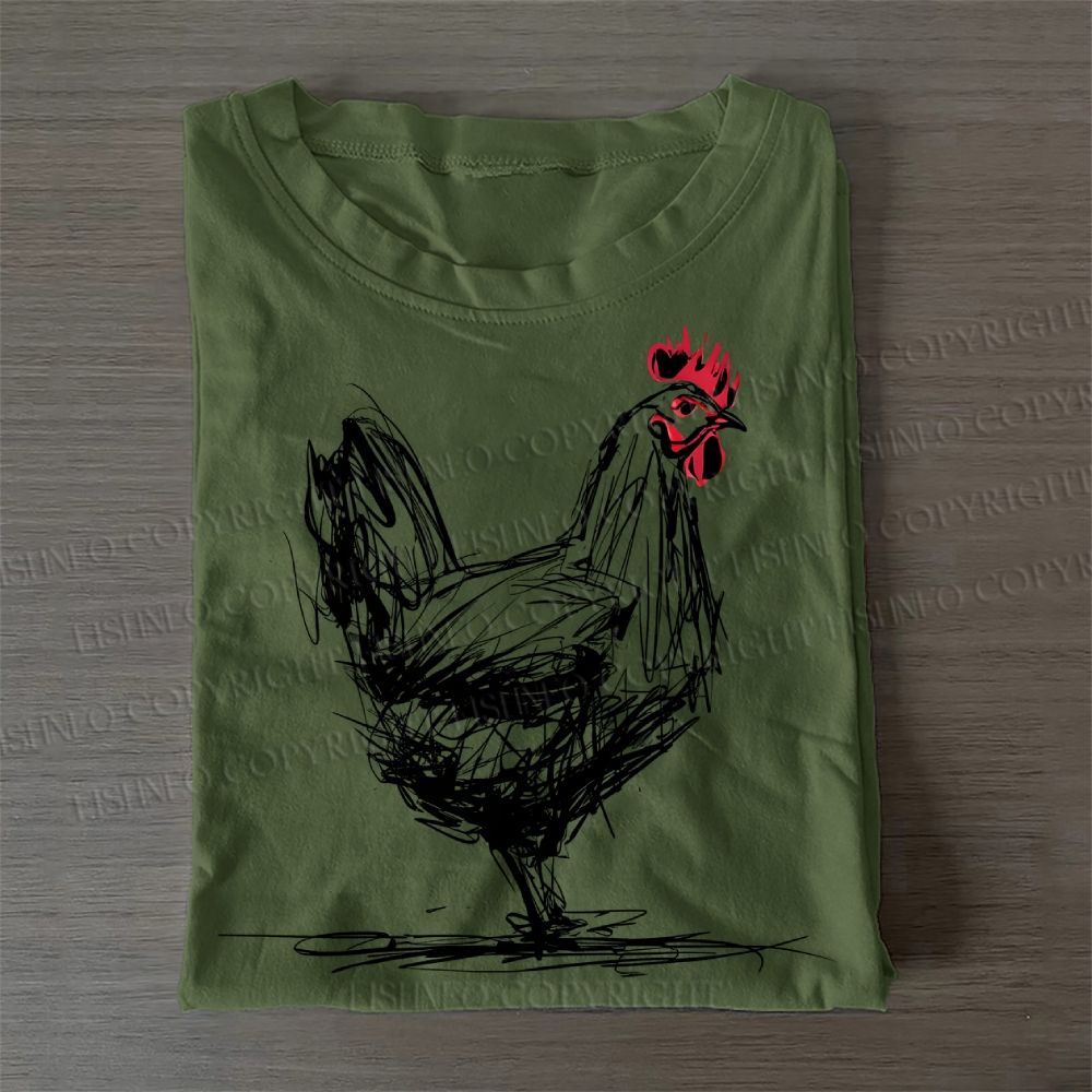 Casual Minimalist Rooster Printed Cotton T-Shirt