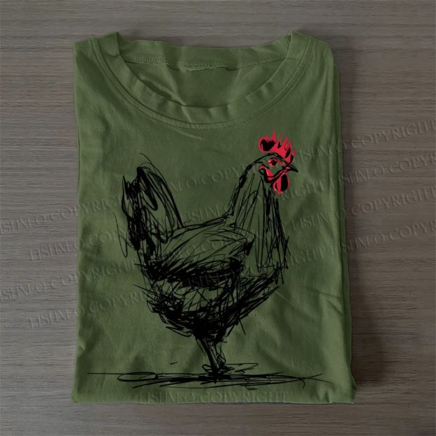 Casual Minimalist Rooster Printed Cotton T-Shirt