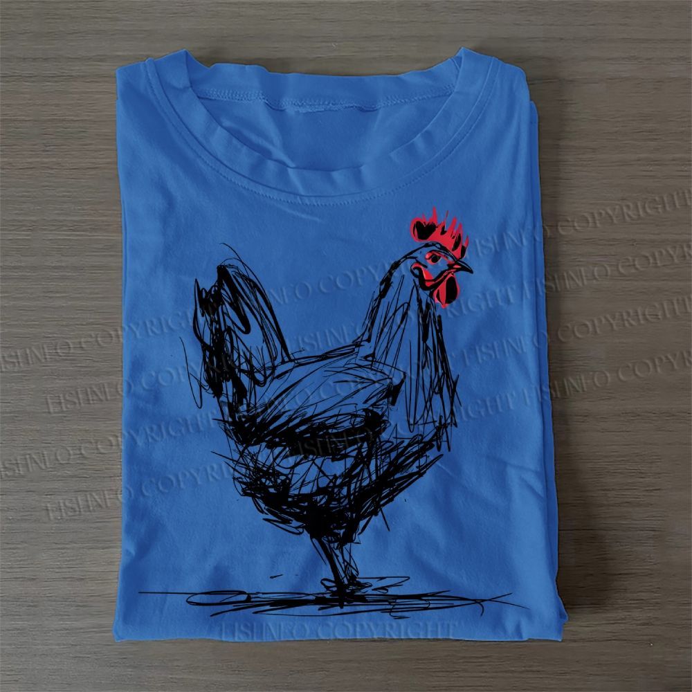 Casual Minimalist Rooster Printed Cotton T-Shirt
