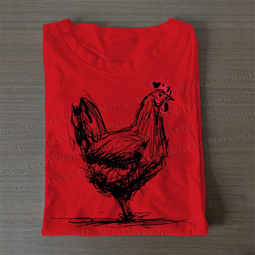 Casual Minimalist Rooster Printed Cotton T-Shirt