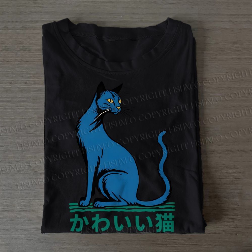Casual Cute Cat Printed Cotton T-Shirt