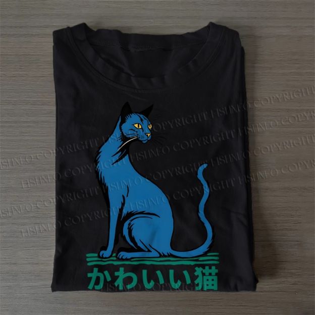 Casual Cute Cat Printed Cotton T-Shirt