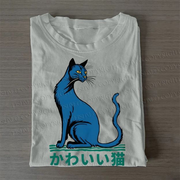Casual Cute Cat Printed Cotton T-Shirt