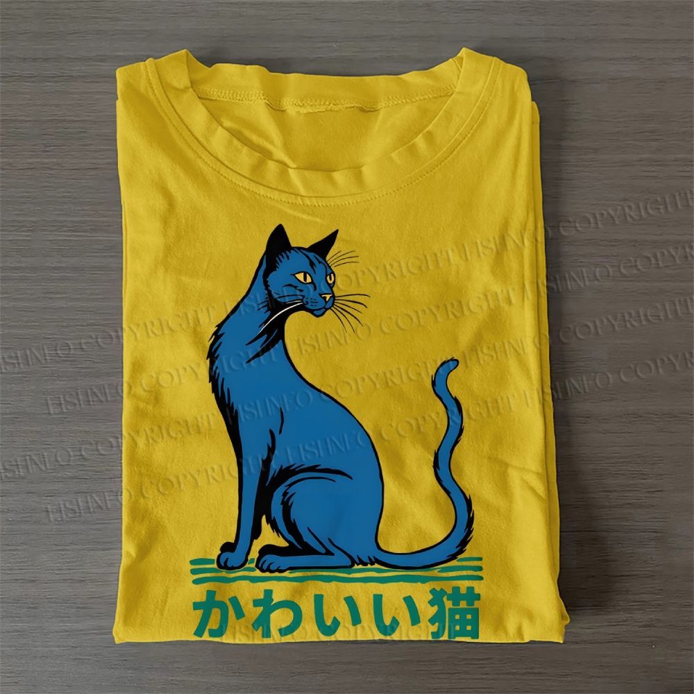 Casual Cute Cat Printed Cotton T-Shirt