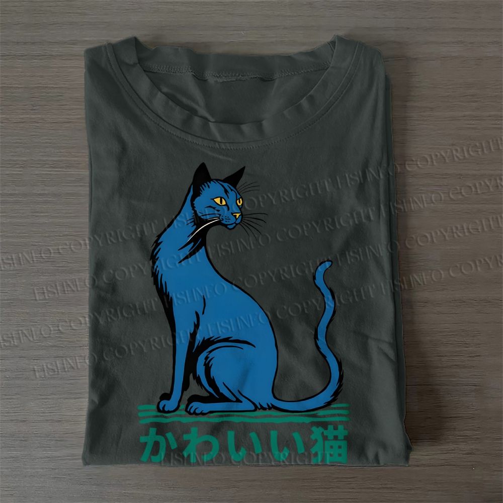 Casual Cute Cat Printed Cotton T-Shirt