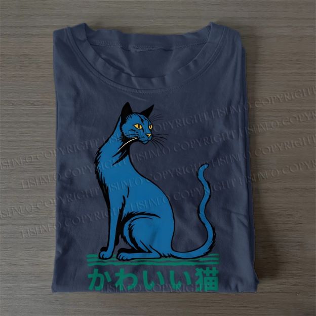 Casual Cute Cat Printed Cotton T-Shirt