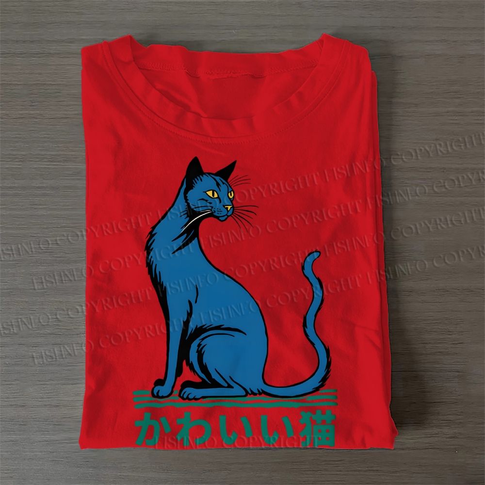 Casual Cute Cat Printed Cotton T-Shirt