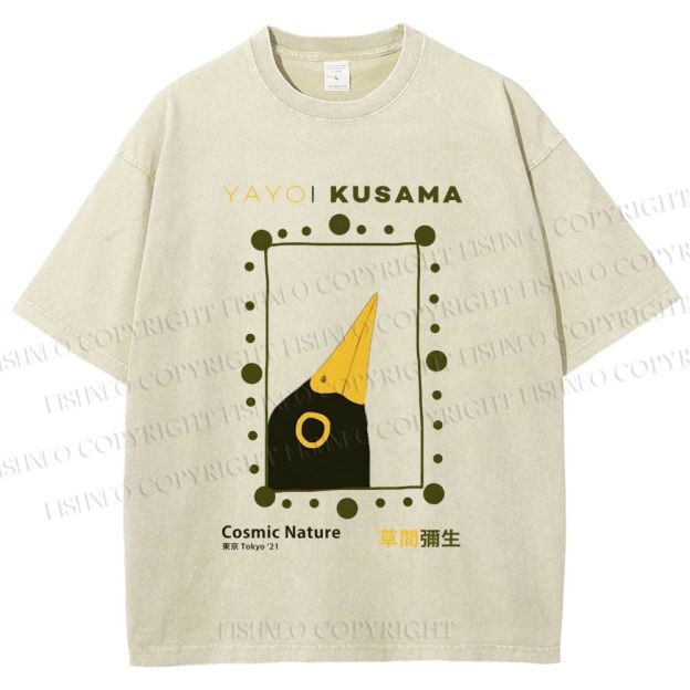 Unisex Yayoi Kusama Polka Dot Bird Printed Washed Tee