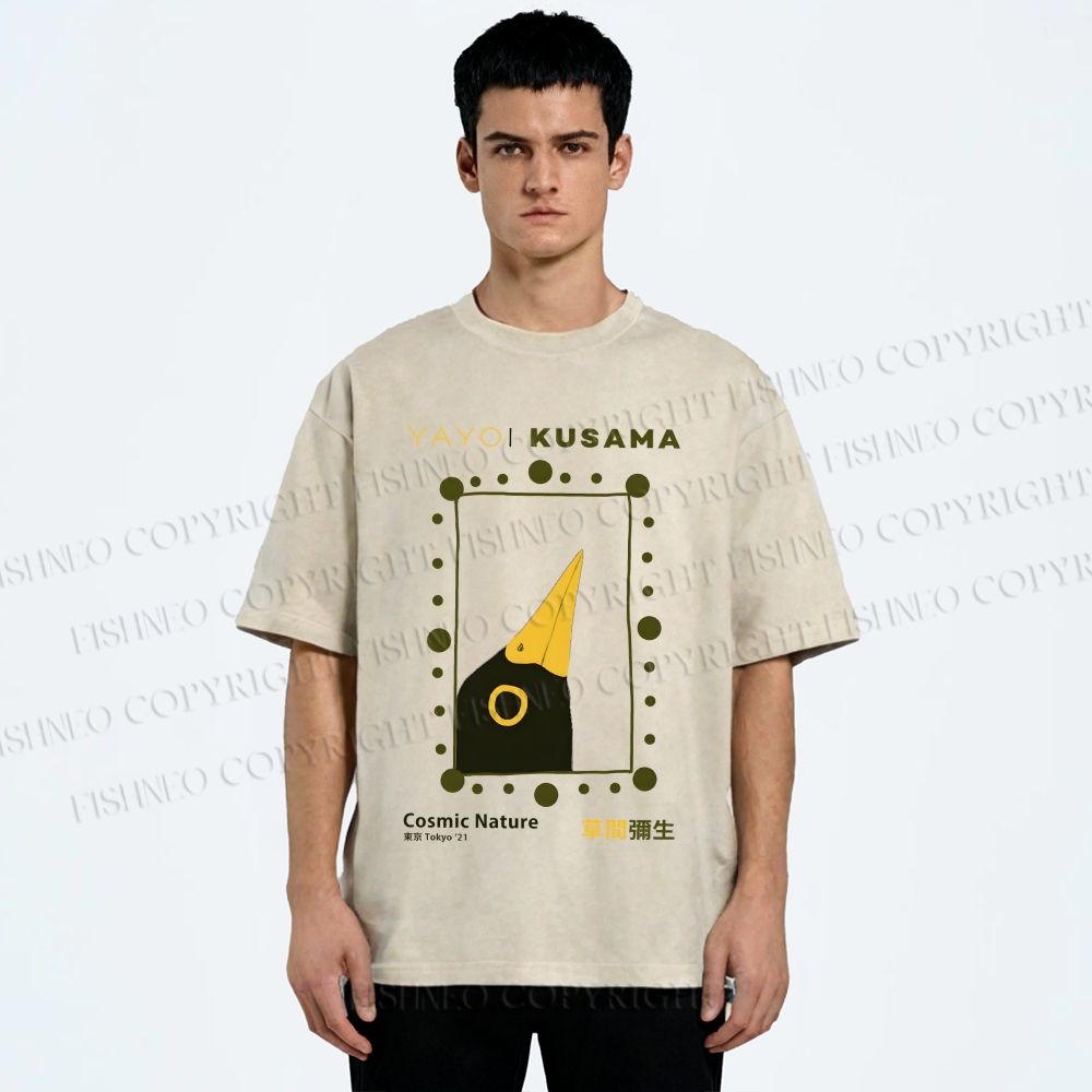 Unisex Yayoi Kusama Polka Dot Bird Printed Washed Tee