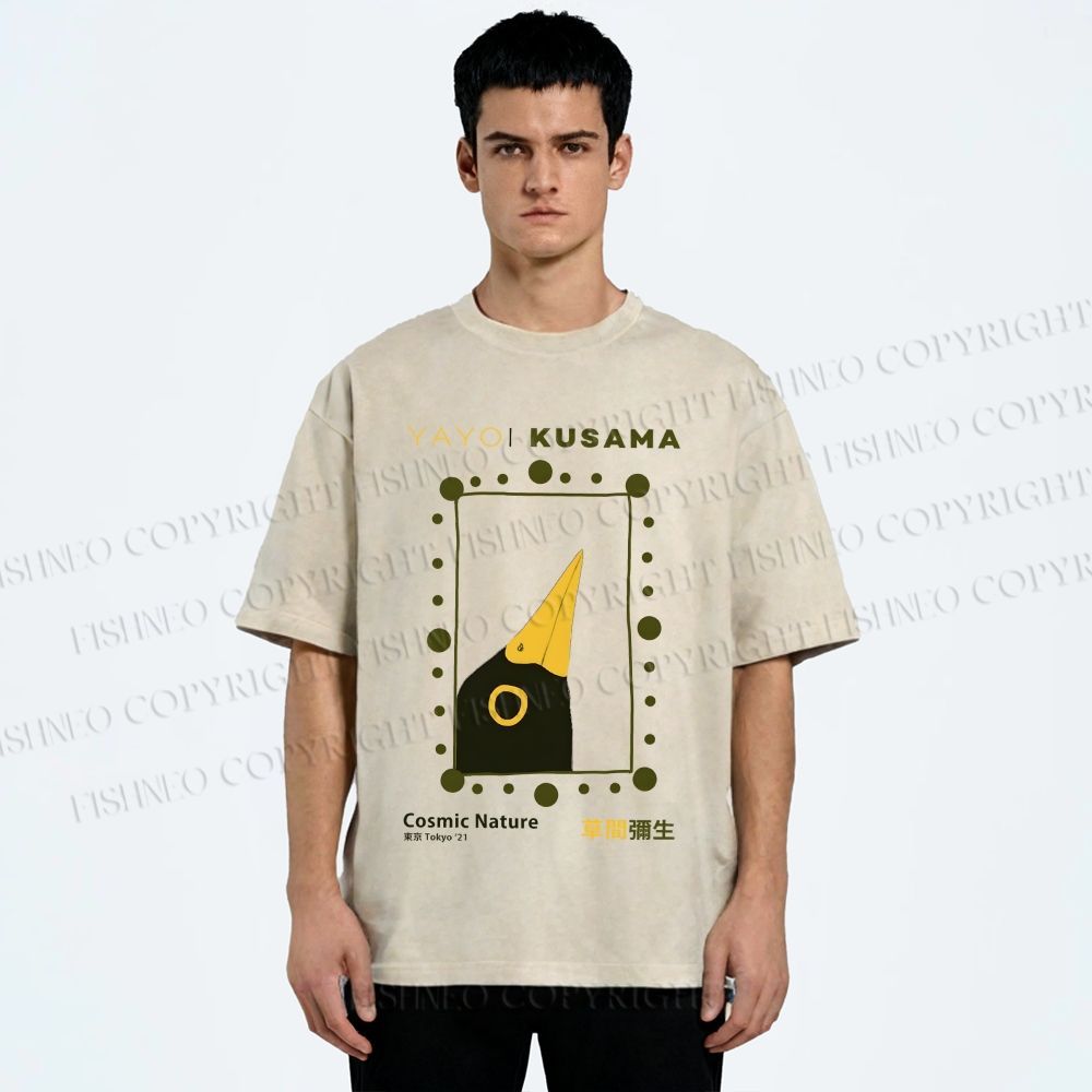 Unisex Yayoi Kusama Polka Dot Bird Printed Washed Tee