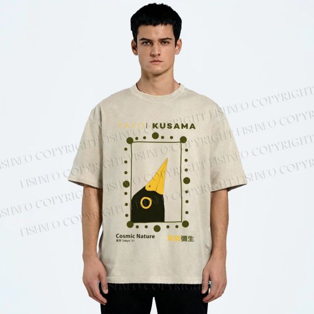 Unisex Yayoi Kusama Polka Dot Bird Printed Washed Tee