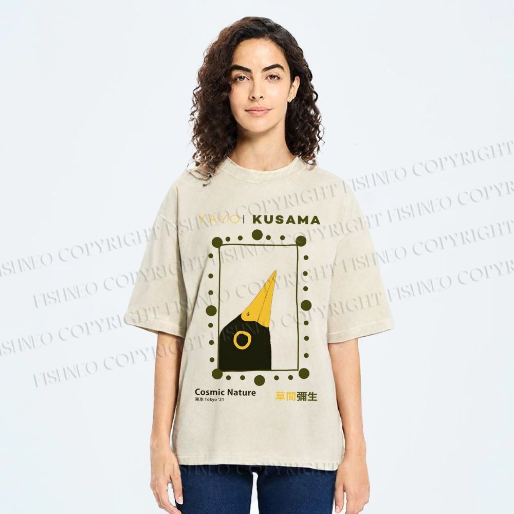 Unisex Yayoi Kusama Polka Dot Bird Printed Washed Tee