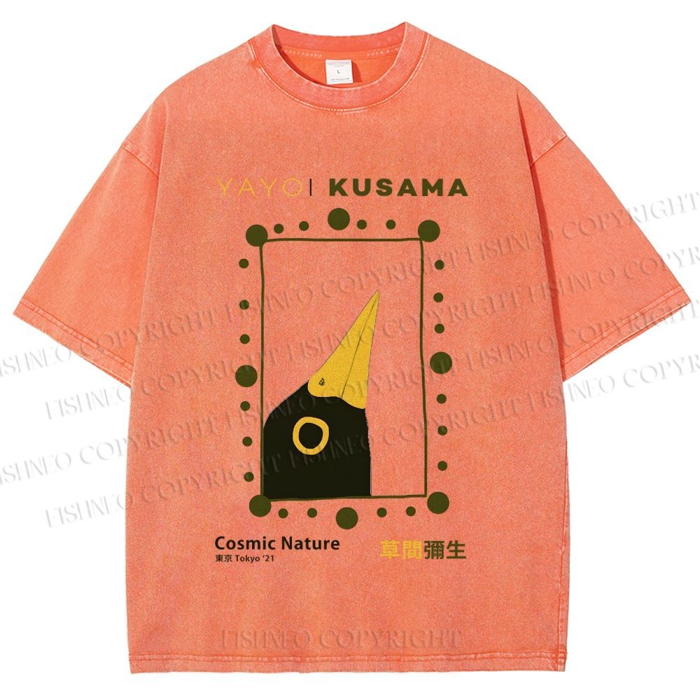 Unisex Yayoi Kusama Polka Dot Bird Printed Washed Tee