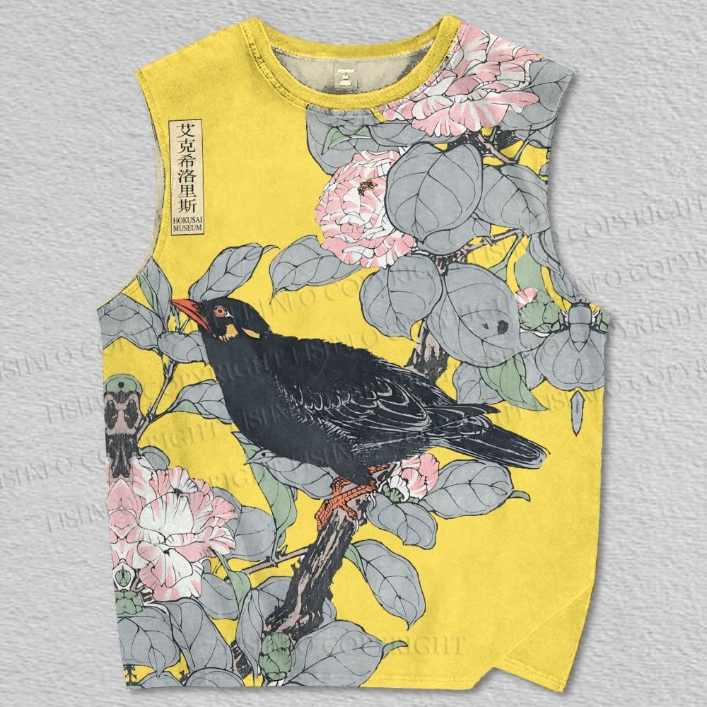 Unisex Vintage Bird in Flowers Printed Tank Top