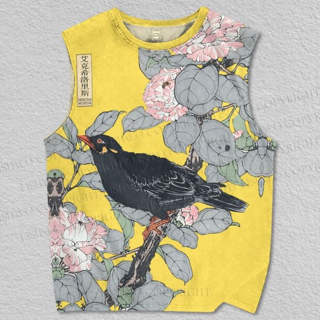 Unisex Vintage Bird in Flowers Printed Tank Top