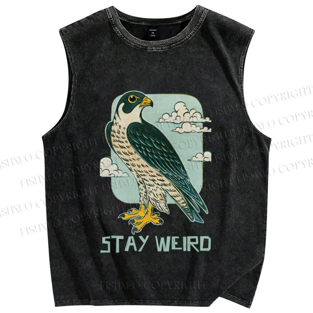 Unisex Owl in Cloud Stay Weird Printed Washed Tank Top