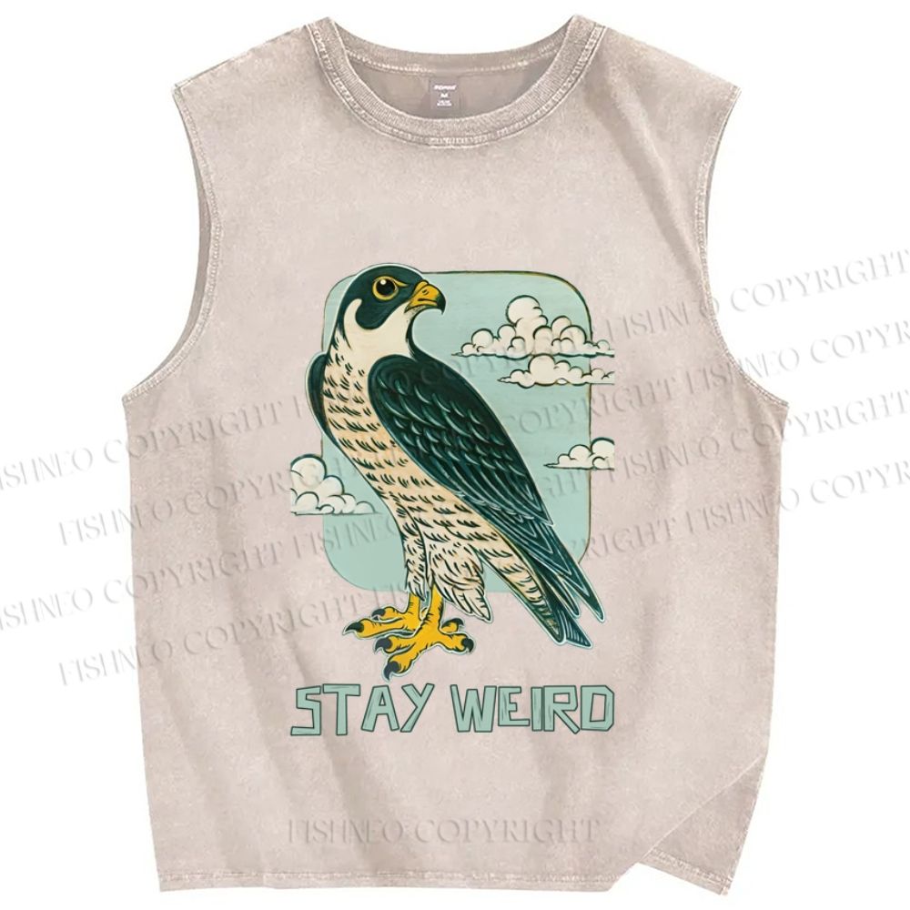 Unisex Owl in Cloud Stay Weird Printed Washed Tank Top