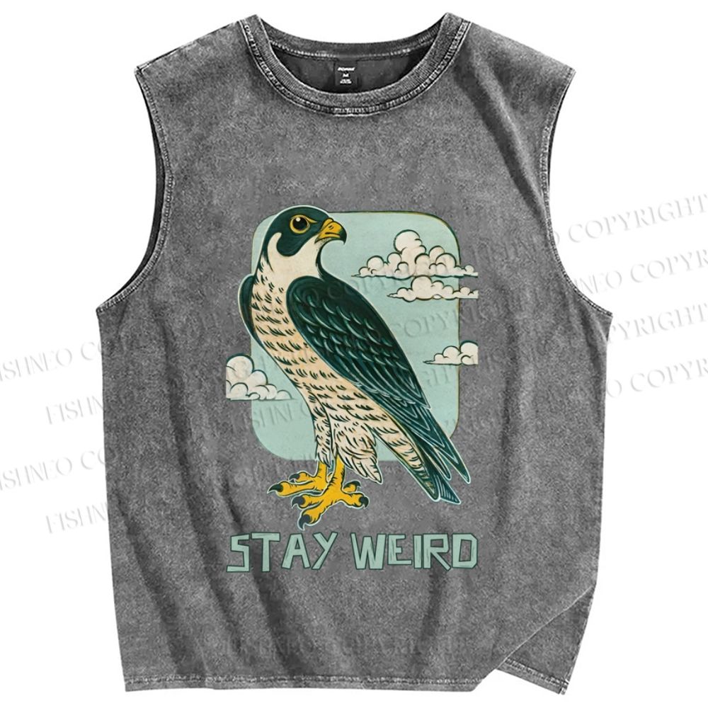 Unisex Owl in Cloud Stay Weird Printed Washed Tank Top