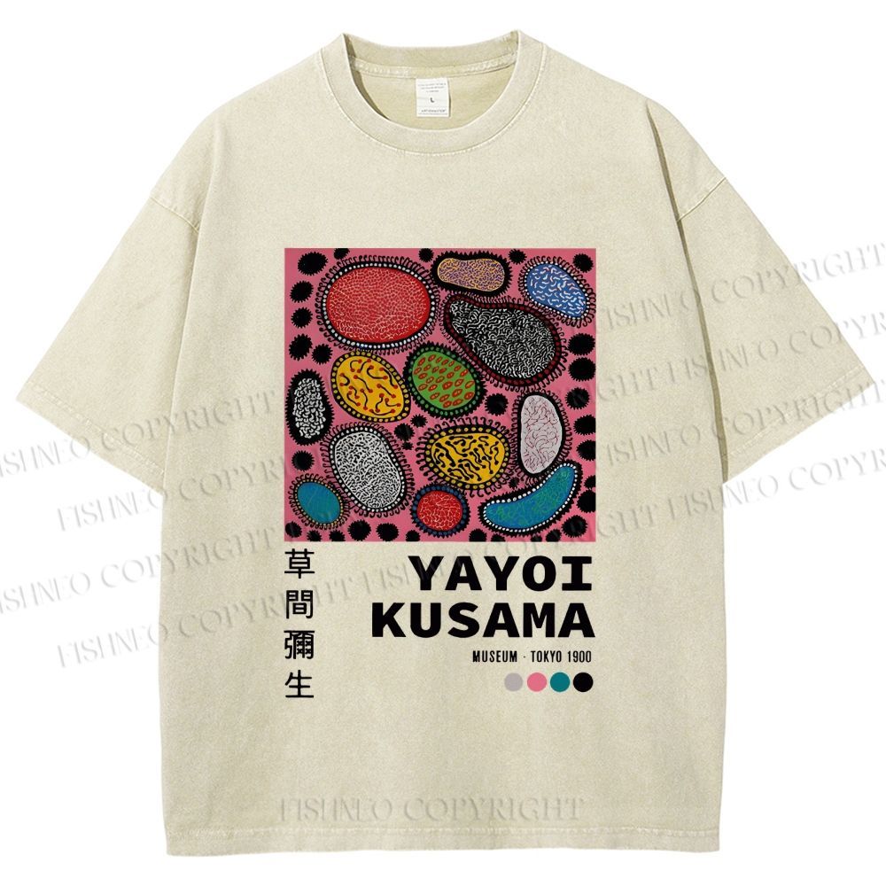 Unisex Yayoi Kusama Graffiti Printed Washed Tee