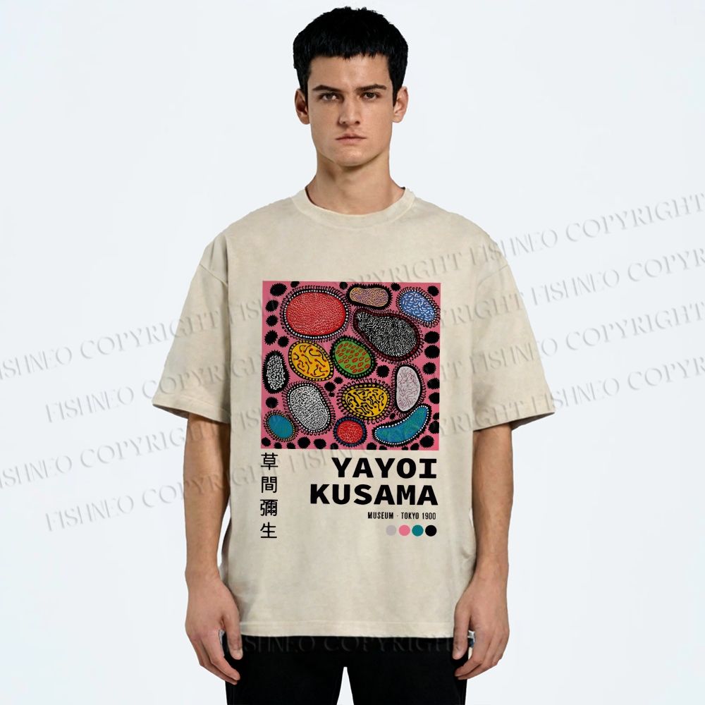 Unisex Yayoi Kusama Graffiti Printed Washed Tee