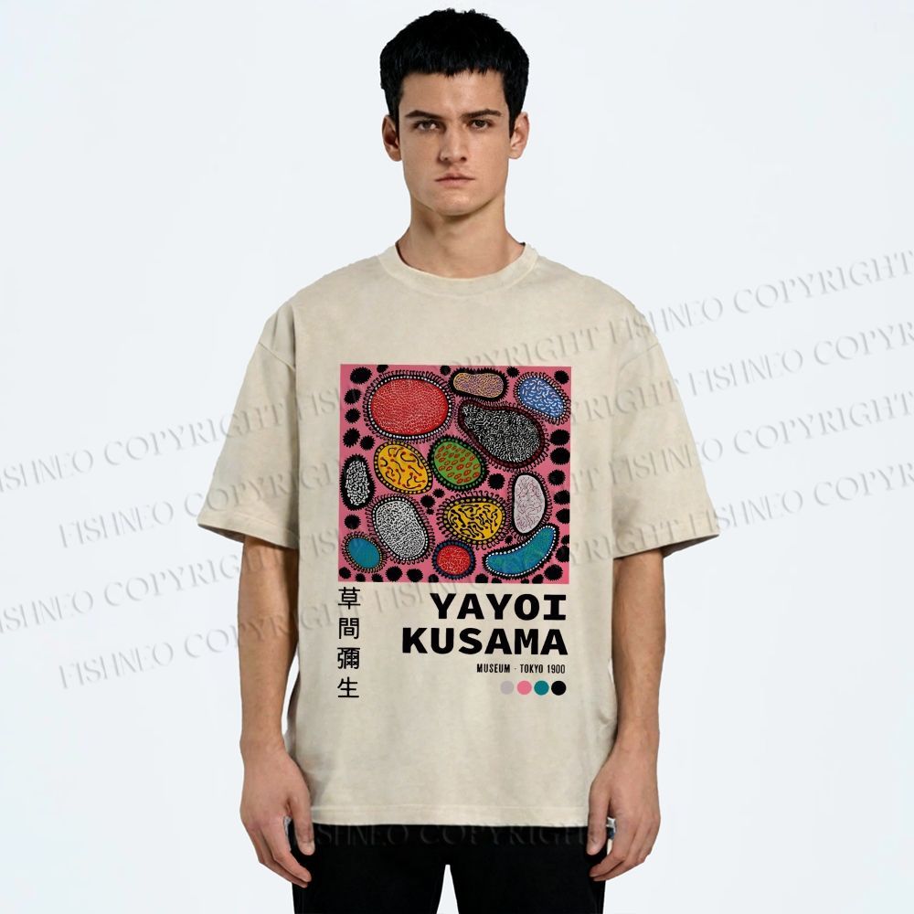 Unisex Yayoi Kusama Graffiti Printed Washed Tee