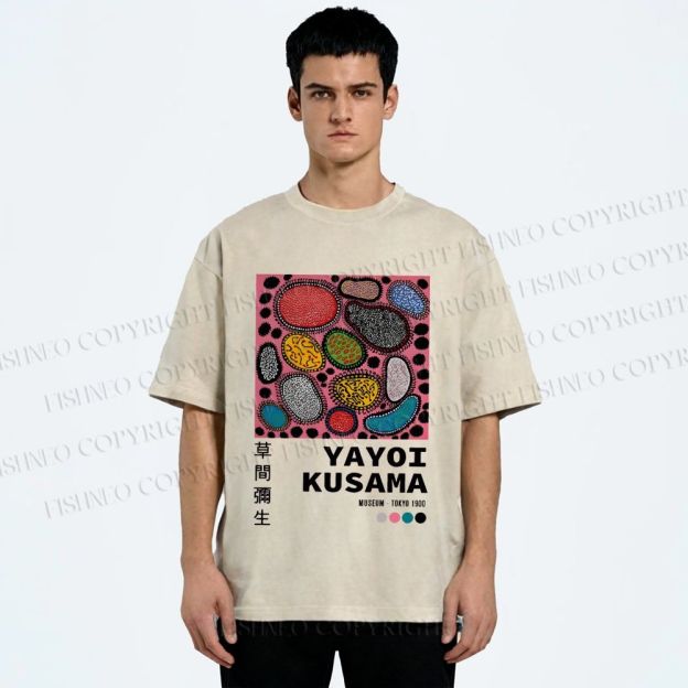 Unisex Yayoi Kusama Graffiti Printed Washed Tee