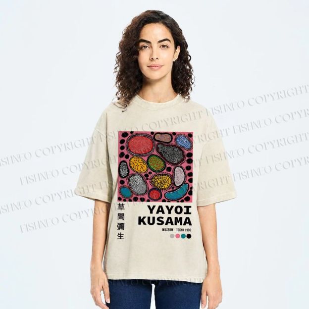 Unisex Yayoi Kusama Graffiti Printed Washed Tee