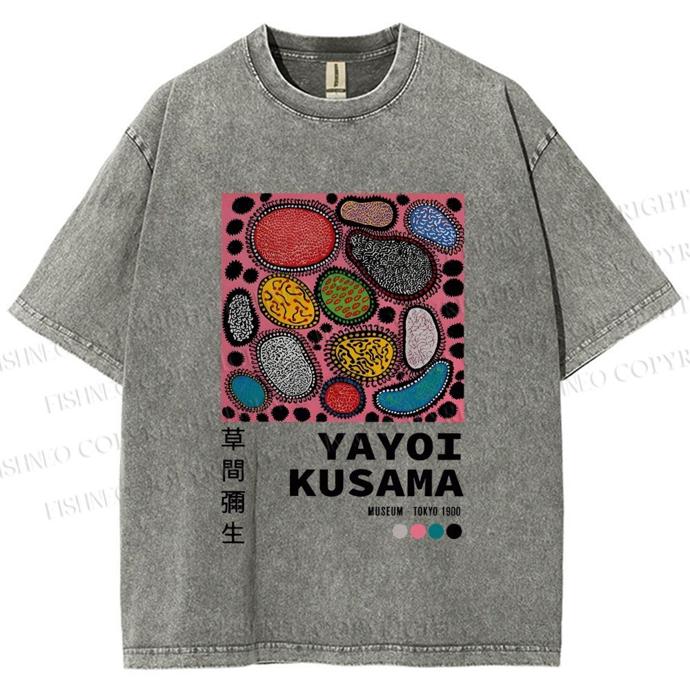 Unisex Yayoi Kusama Graffiti Printed Washed Tee