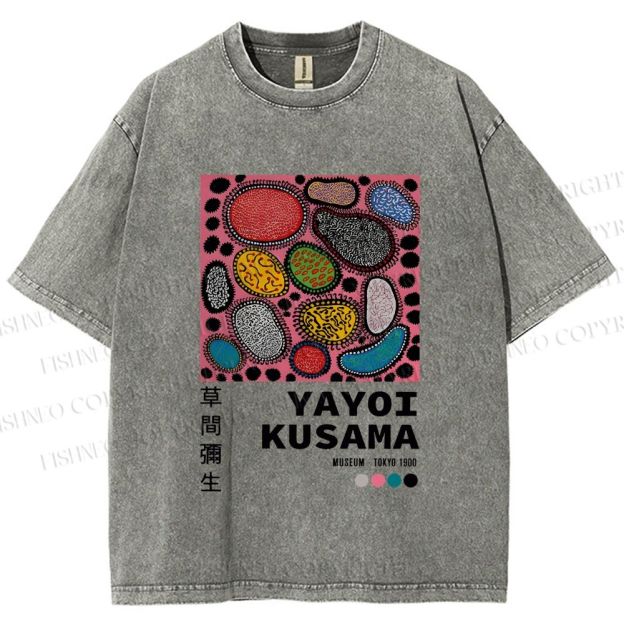 Unisex Yayoi Kusama Graffiti Printed Washed Tee