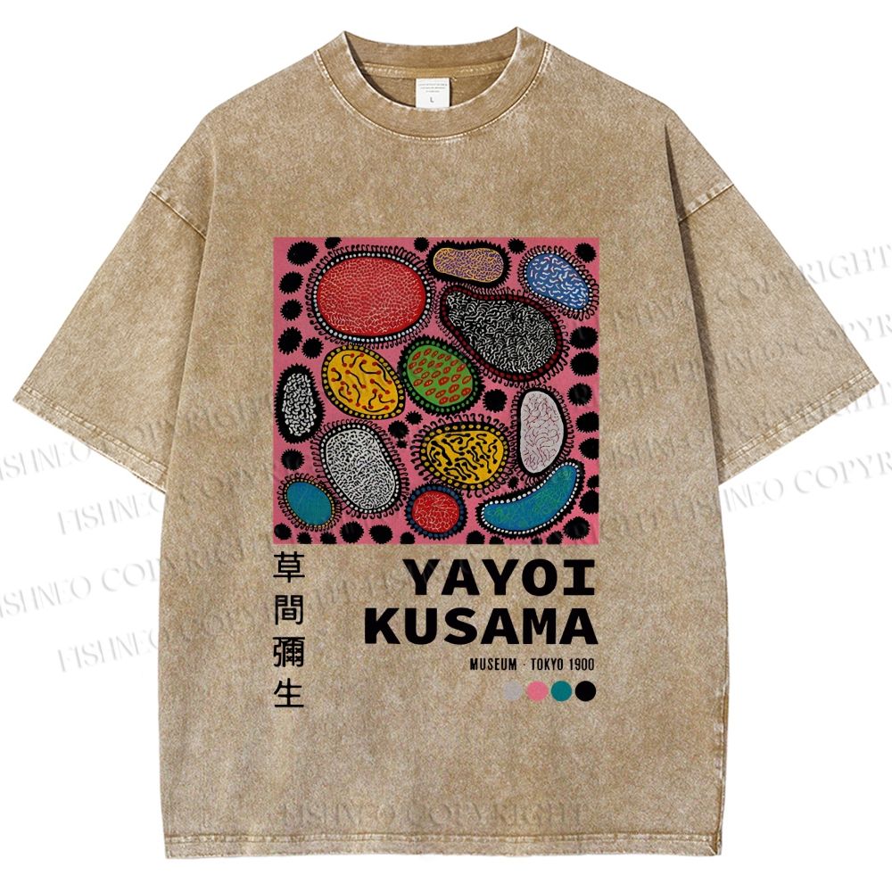 Unisex Yayoi Kusama Graffiti Printed Washed Tee