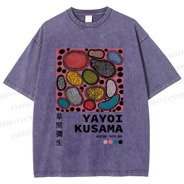 Unisex Yayoi Kusama Graffiti Printed Washed Tee