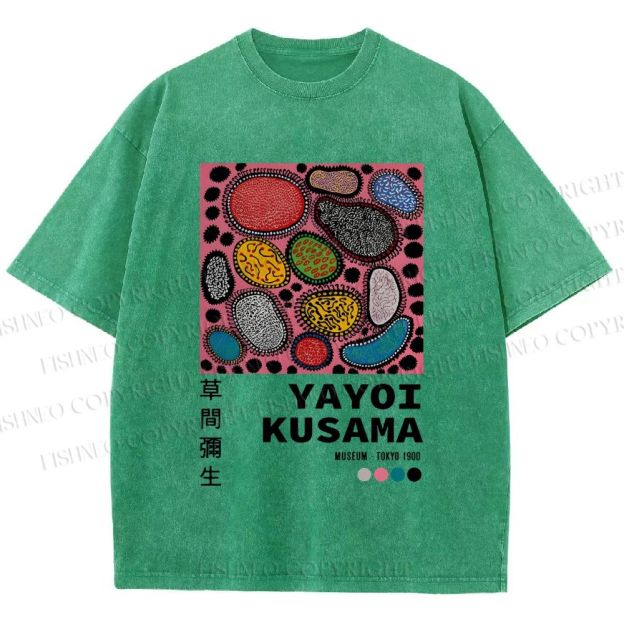 Unisex Yayoi Kusama Graffiti Printed Washed Tee