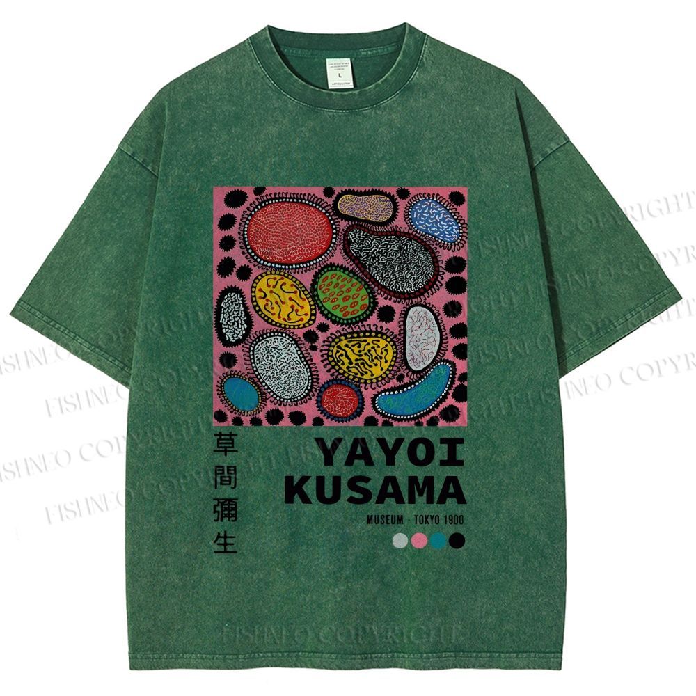 Unisex Yayoi Kusama Graffiti Printed Washed Tee