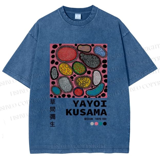 Unisex Yayoi Kusama Graffiti Printed Washed Tee