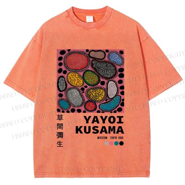 Unisex Yayoi Kusama Graffiti Printed Washed Tee