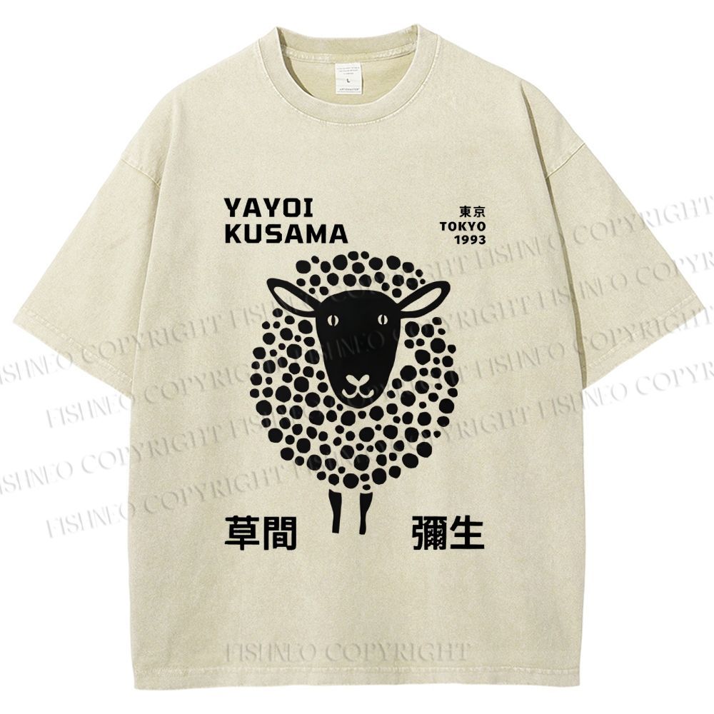 Unisex Yayoi Kusama Black Sheep Printed Washed Tee