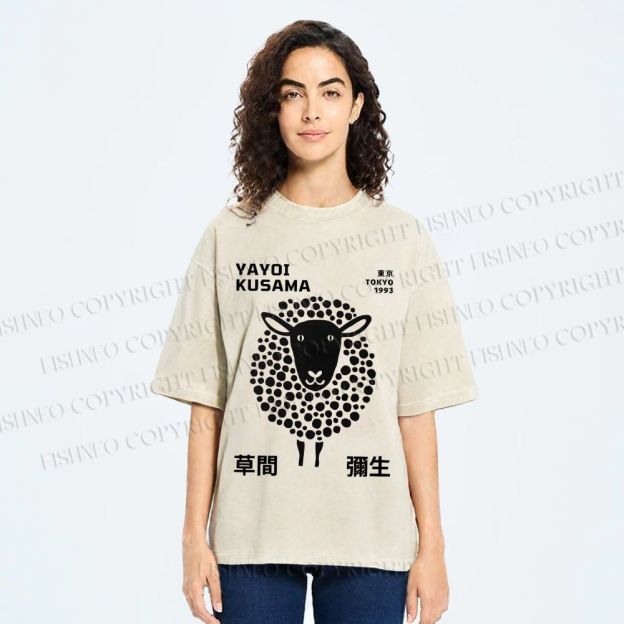 Unisex Yayoi Kusama Black Sheep Printed Washed Tee