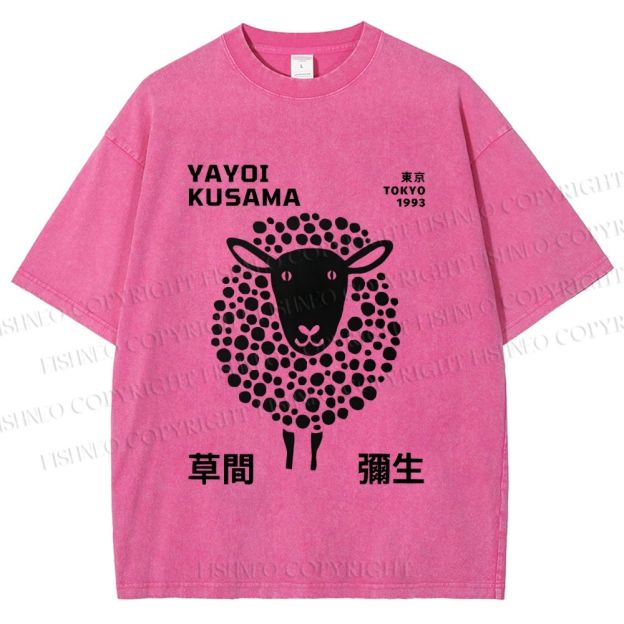Unisex Yayoi Kusama Black Sheep Printed Washed Tee