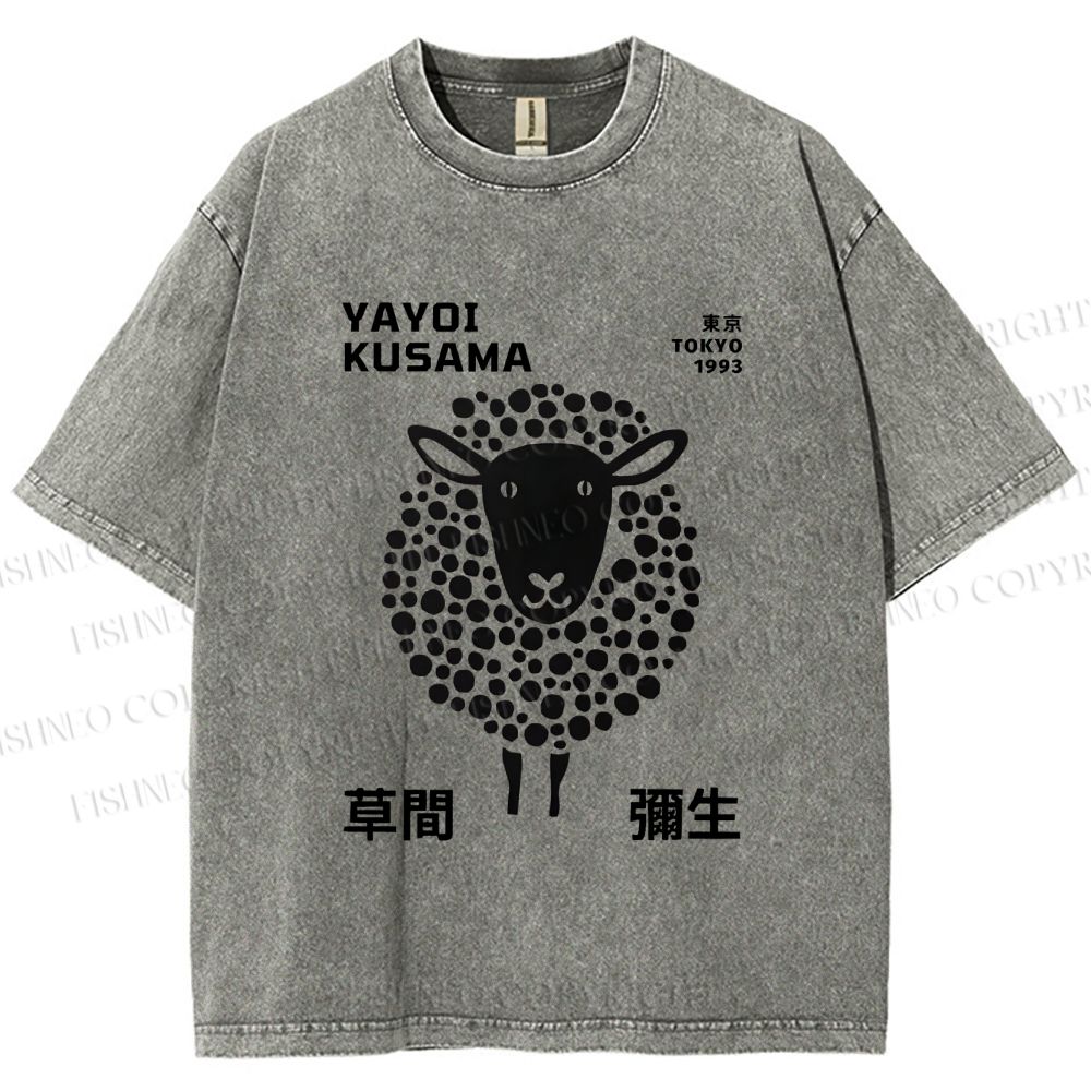 Unisex Yayoi Kusama Black Sheep Printed Washed Tee