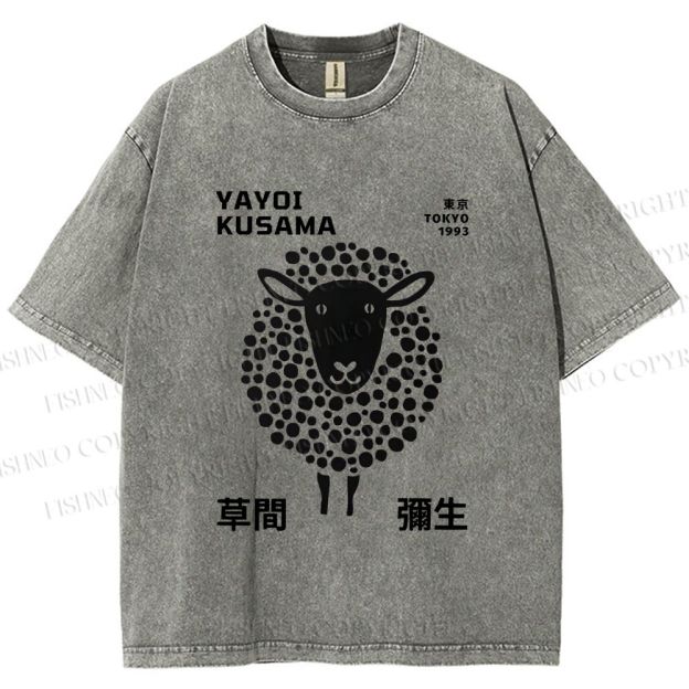 Unisex Yayoi Kusama Black Sheep Printed Washed Tee