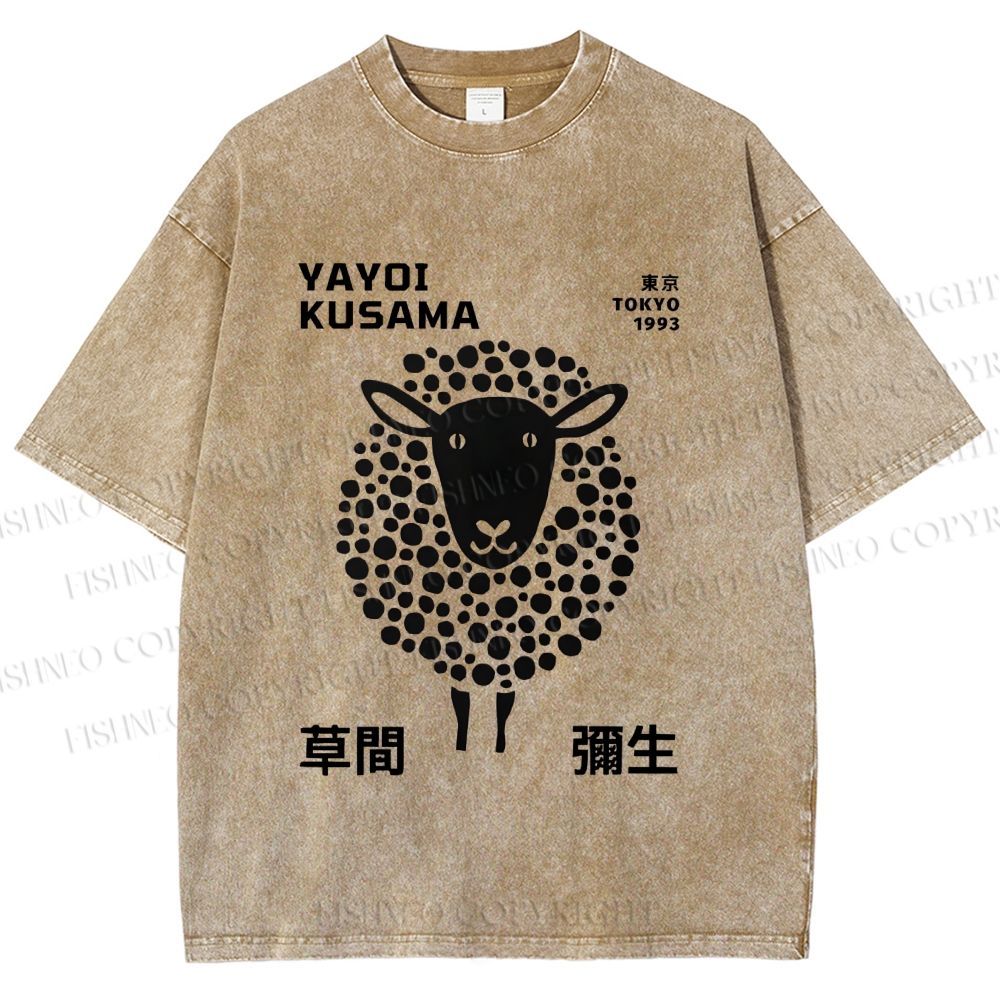 Unisex Yayoi Kusama Black Sheep Printed Washed Tee
