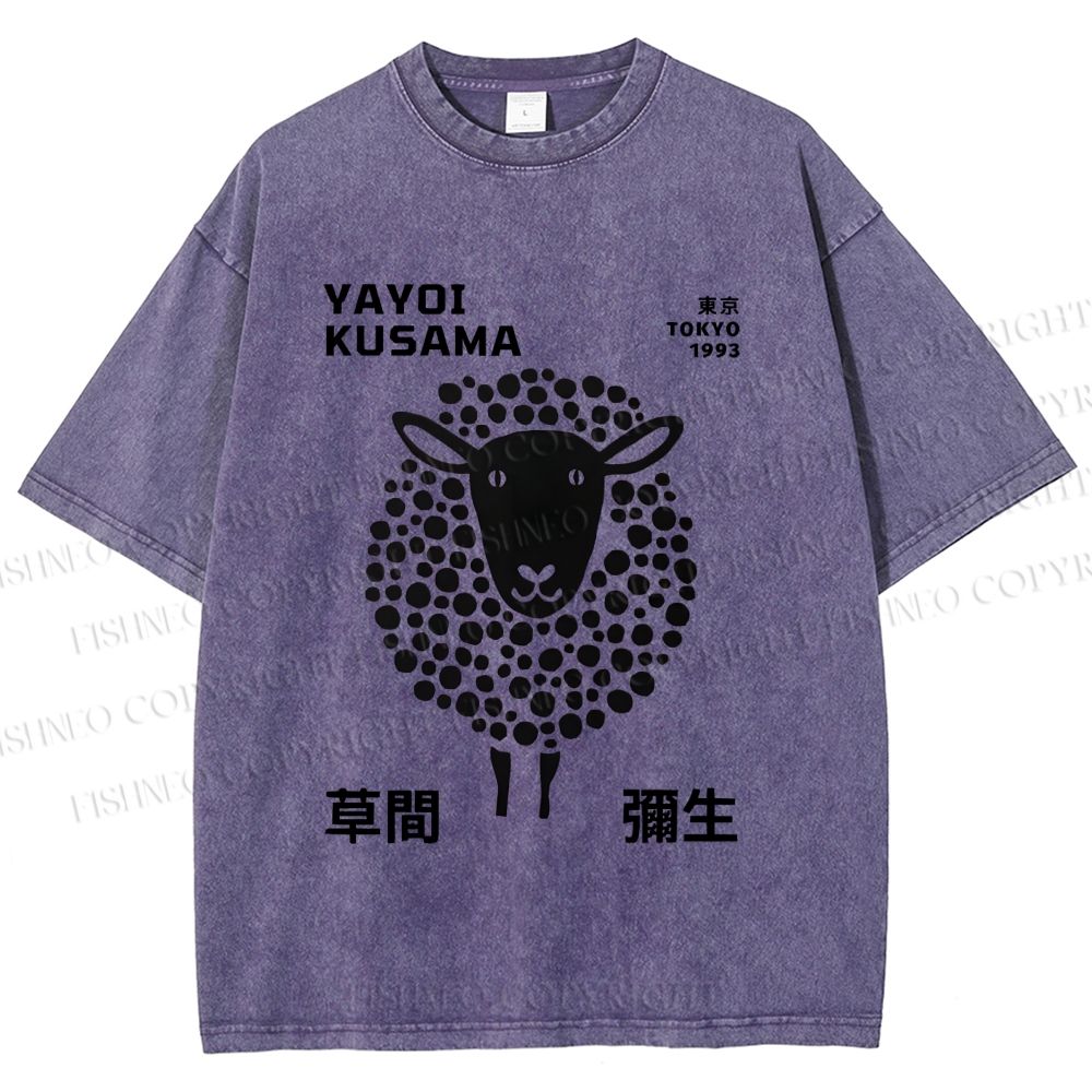 Unisex Yayoi Kusama Black Sheep Printed Washed Tee