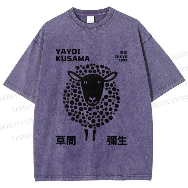 Unisex Yayoi Kusama Black Sheep Printed Washed Tee