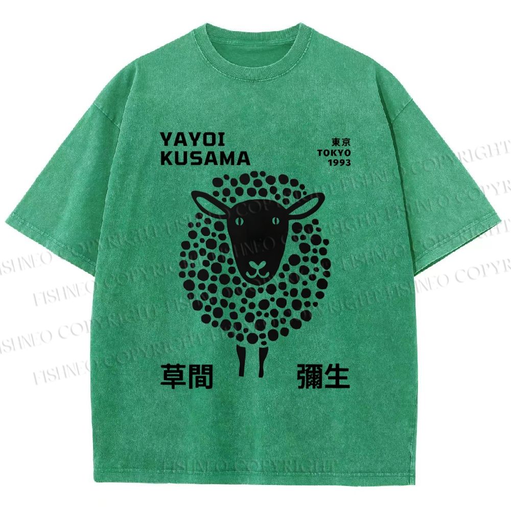 Unisex Yayoi Kusama Black Sheep Printed Washed Tee