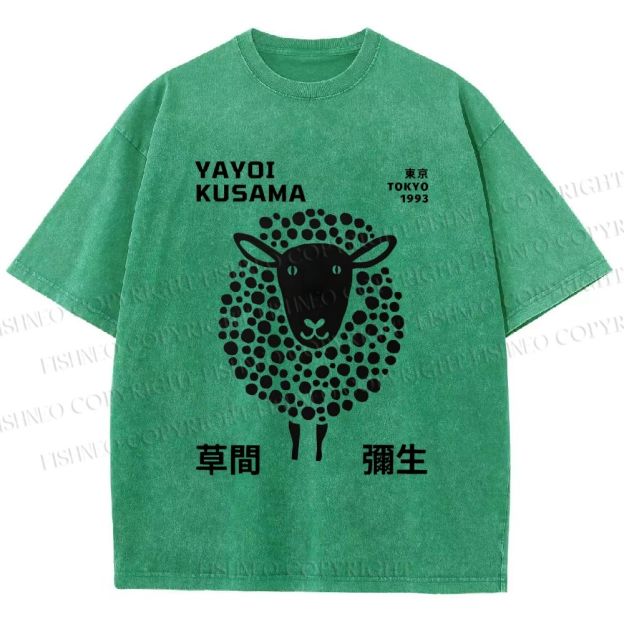 Unisex Yayoi Kusama Black Sheep Printed Washed Tee