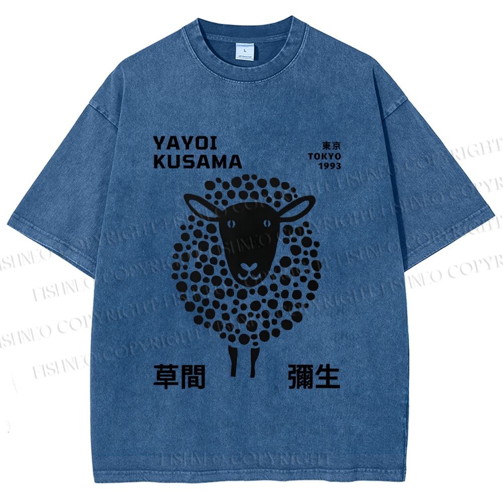 Unisex Yayoi Kusama Black Sheep Printed Washed Tee