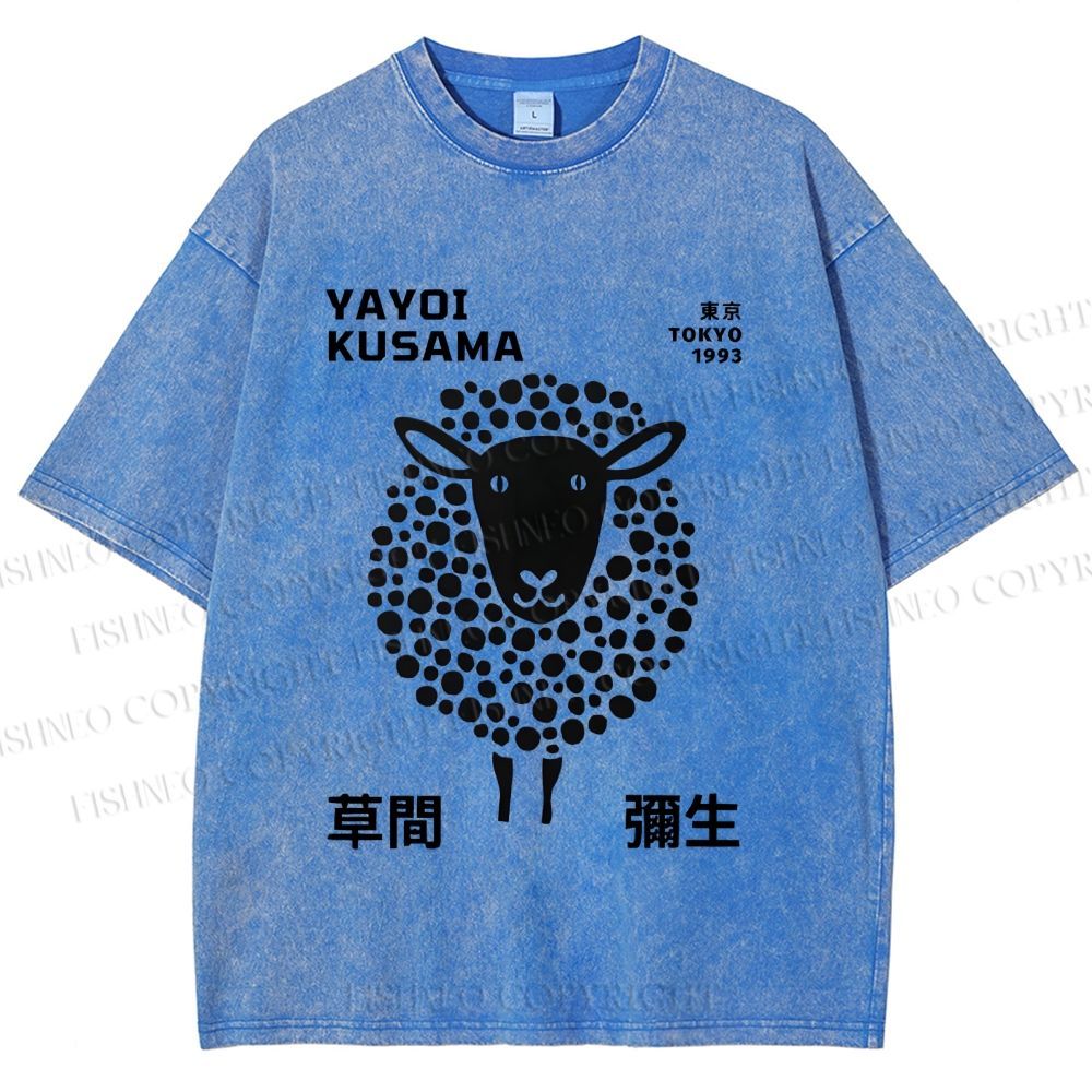 Unisex Yayoi Kusama Black Sheep Printed Washed Tee