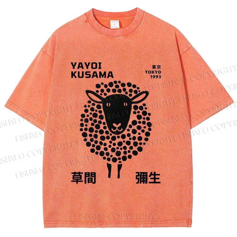 Unisex Yayoi Kusama Black Sheep Printed Washed Tee