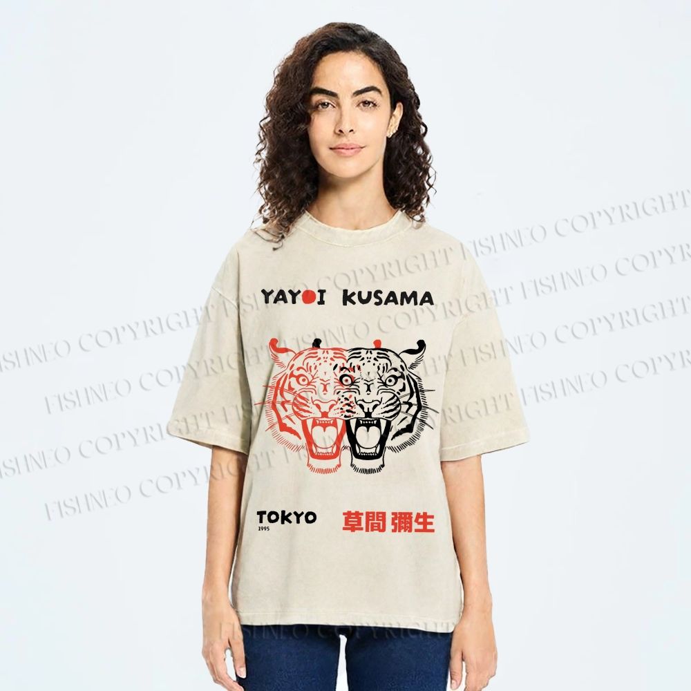 Unisex Yayoi Kusama Patchwork Tiger Printed Washed Tee