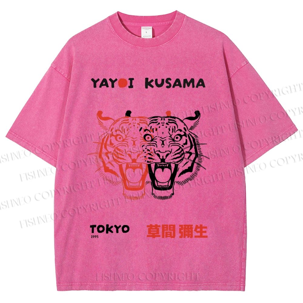 Unisex Yayoi Kusama Patchwork Tiger Printed Washed Tee